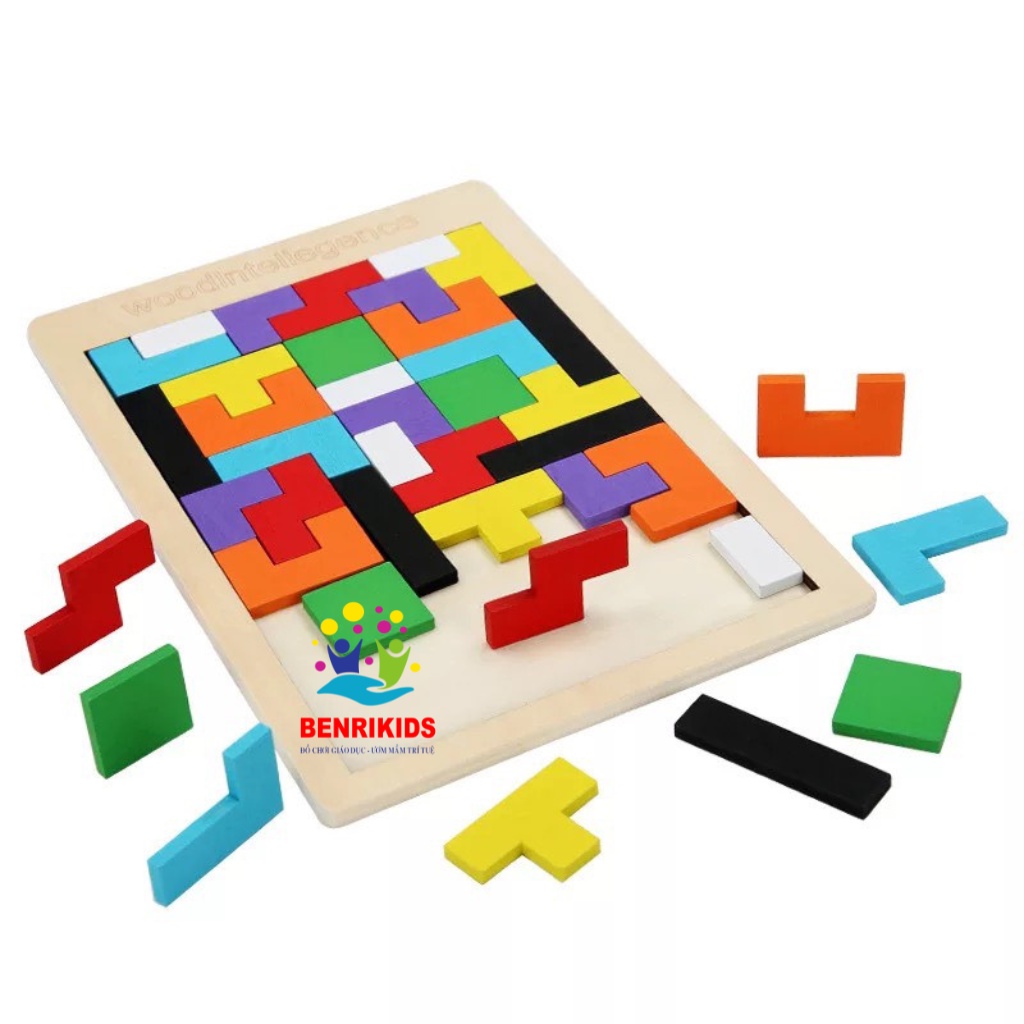 Bộ Ghép Hình Tetris Gỗ Xếp Gạch Tư Duy Size Lớn Cho Bé Sáng Tạo