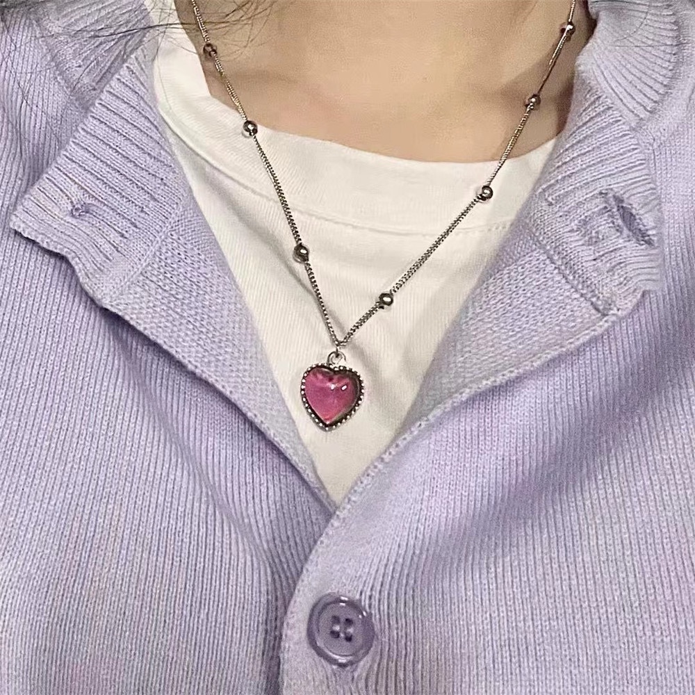Vòng Cổ Chuỗi Hạt Trái Tim Nhỏ Thay Đổi Màu Sắc Theo Nhiệt Độ Phong Cách Hàn Quốc