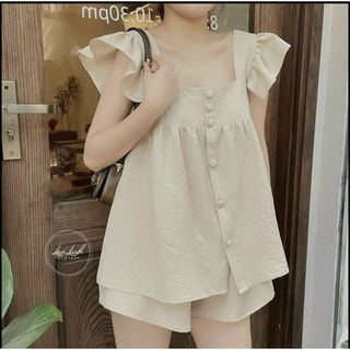 Set đồ nữ mùa hè, bộ đồ nữ áo ba lỗ đính khuy 2 màu xinh xắn