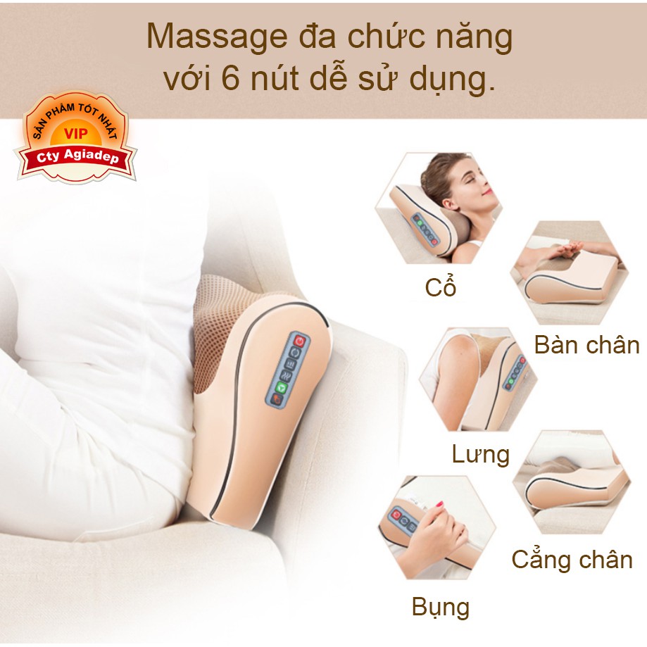 Gối massage Hồng ngoại giúp ngủ ngon, lưu thông máu, trị đau đầu, lưng, vai gáy nhức mỏi (Bản 2 mảnh)
