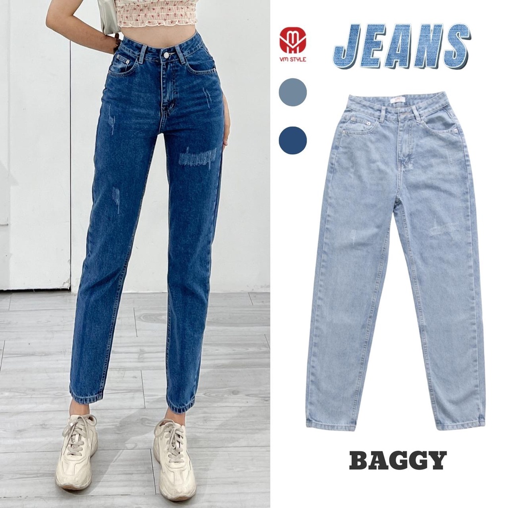 Quần jean nữ lưng cao rách (không co giãn), quần bò baggy form đẹp D117 ulzzang thời trang nữ VM STYLE QJB00009