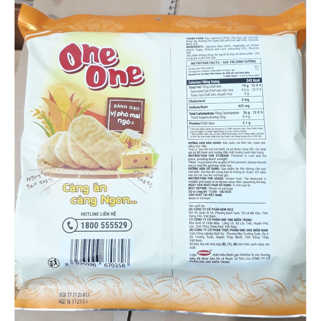 Bánh Gạo One One Vị Phô Mai Ngô Gói 181g