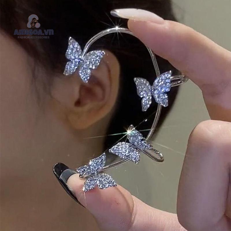 Khuyên kẹp tai thiết kế hình cánh bướm/ nơ/ ngôi sao kiểu chuỗi dài phối tua đính pha lê thanh lịch thời trang cho nữKhuyên tai màu vàng/bạc dạng kẹp đính pha lê ngọc trai giả hình bướm phối tua rua thời trang cho nữ