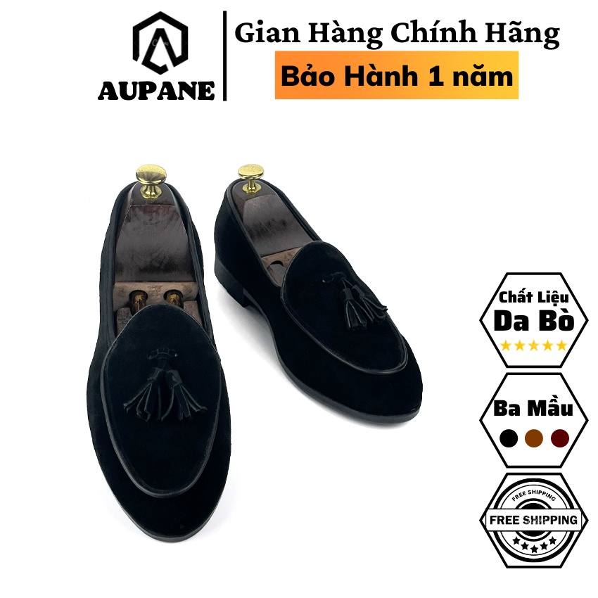 Giày lười da lộn nam đính chuông da bò thật bảo hàng 12 tháng - T410