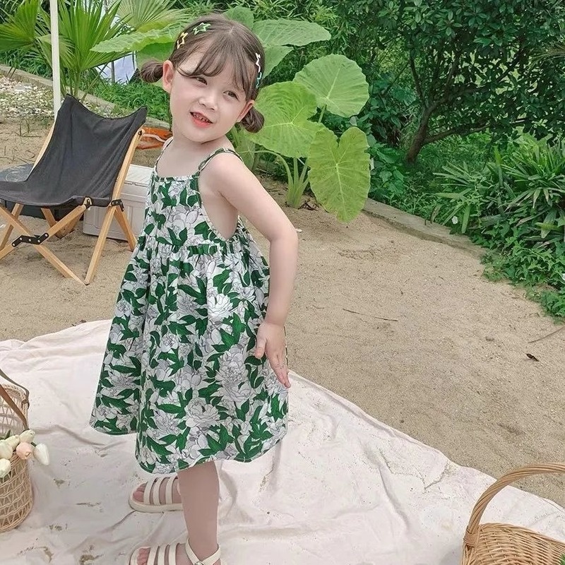Đầm Công Chúa Hai Dây Họa Tiết Hoa Phong Cách Hàn Quốc Hàng Mới Dành Cho Bé Gái