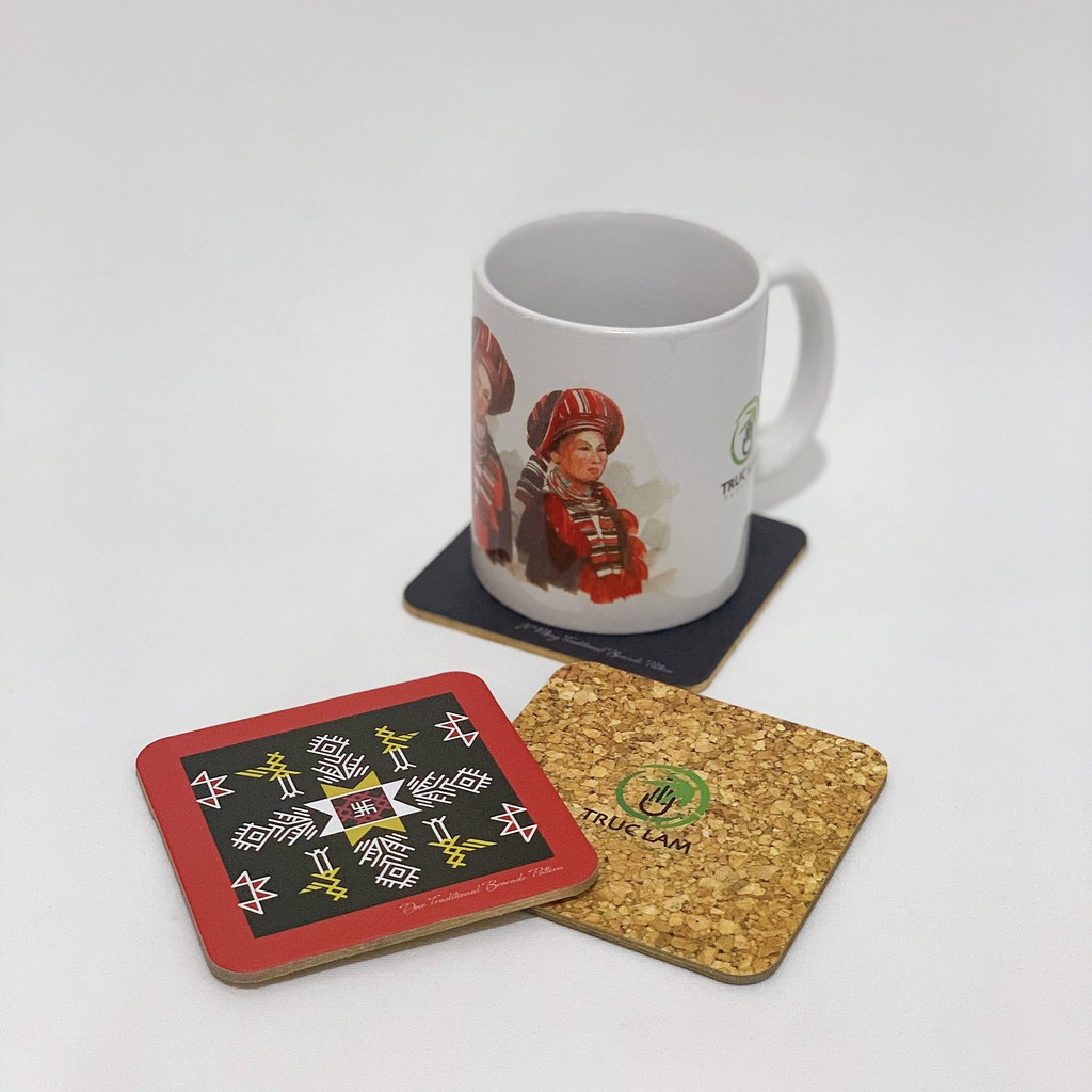 Bộ Lót Ly Lót Cốc Giấy Ép Cán Lụa 6 Chiếc In Hình Chủ Đề Hoa Văn Dân Tộc - Trúc Lâm Handmade