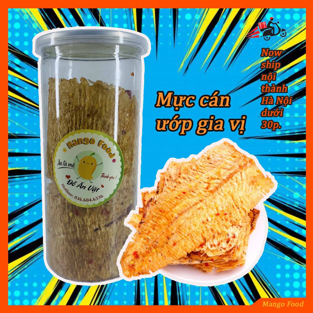 Mực cán tẩm gia vị cay đồ ăn vặt Hà Nội Mango đóng hũ pet siêu sạch trọng lượng 200g | BigBuy360 - bigbuy360.vn