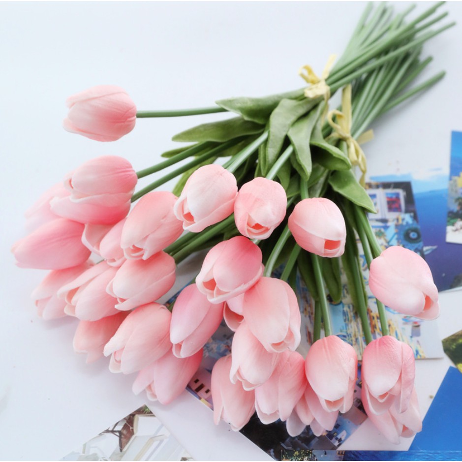 Hoa tulip giả decor hoa lụa giống thật 99% FREESHIP Hoa giả đẹp để bàn trang trí phòng khách ML01