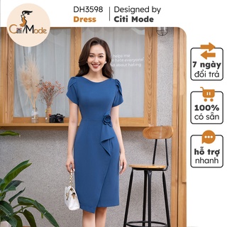 Đầm ôm xanh dương CITI MODE phối hoa eo chân váy cách điệu chất vải co giãn nhẹ DH3598