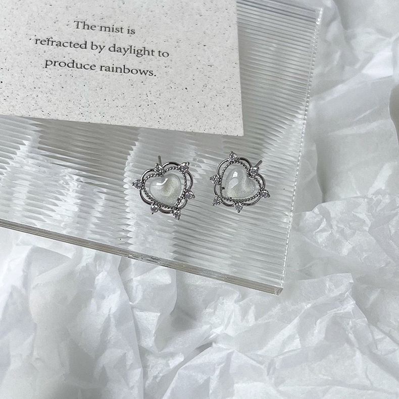 Khuyên Tai Hình Trái Tim Đính Ngọc Trai Phong Cách retro Hàn Quốc