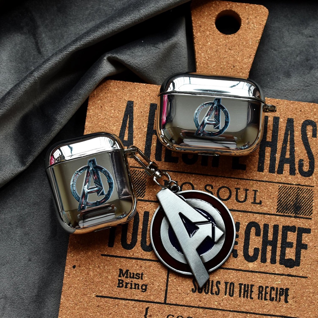 Vỏ Bảo Vệ Hộp Sạc Tai Nghe Bluetooth AirPods 1 2 pro 3 2021 gen3 Bằng PC Cứng Mạ Điện Họa Tiết Avengers Đơn Giản