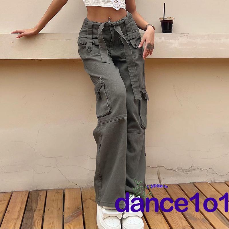 Quần Jeans Ống Rộng Lưng Cao Có Túi Thời Trang Hàn Quốc Khiêu Vũ1O1-Harajuku Y2K