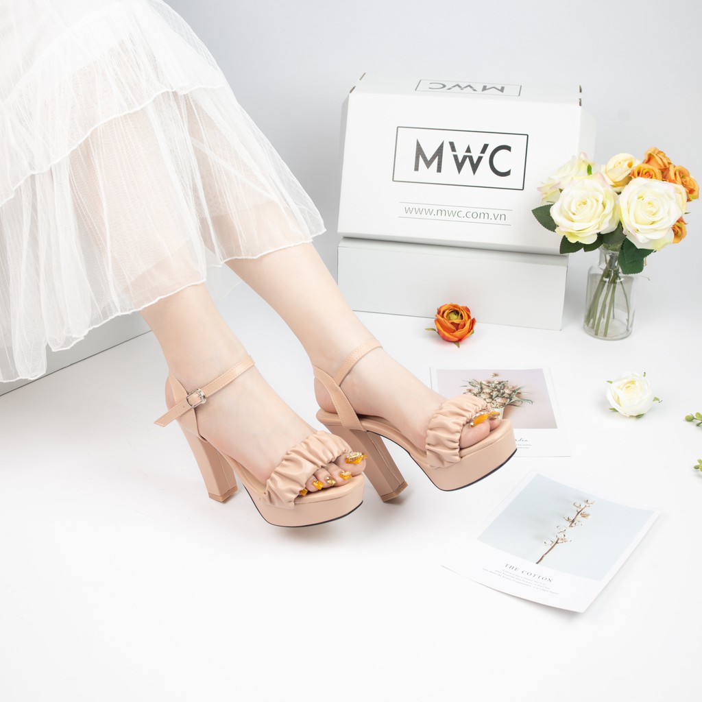 GIÀY CAO GÓT NỮ MWC - CAO GÓT ĐẾ ĐÚP GÓT VUÔNG 12CM - QUAI NGANG THIẾT KẾ NHÚN SIÊU XINH TÔN DÁNG - NUCG- 3918