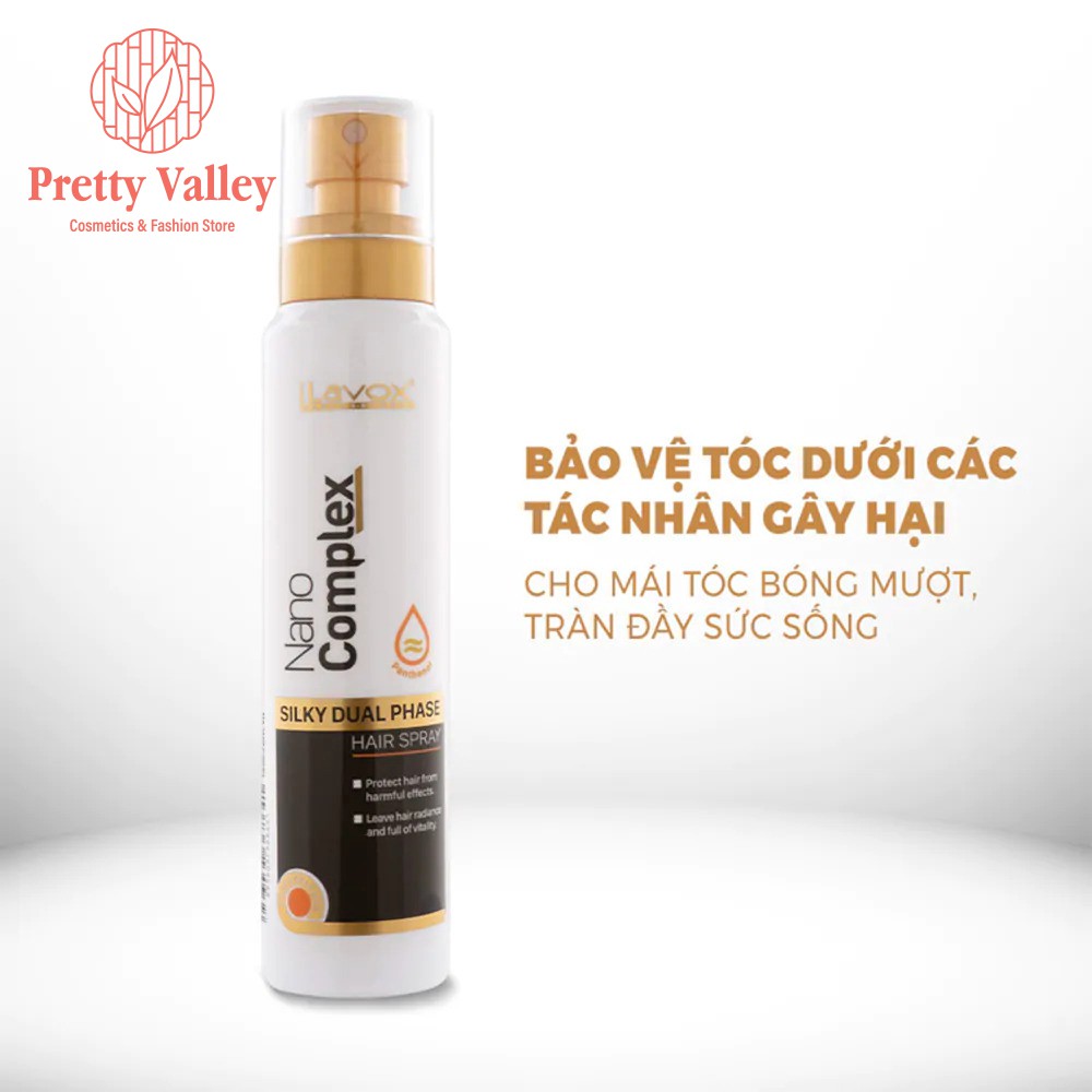 Xịt dưỡng ẩm tóc Lavox Nano Complex Silky Dual Phase Hair Spray siêu mềm mượt 180ml - Pretty Valley Store