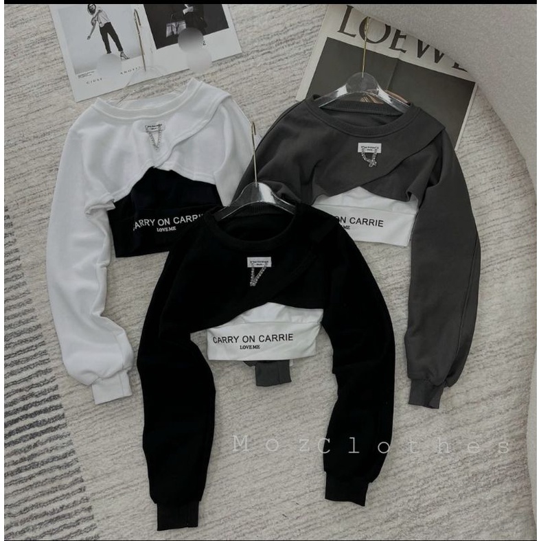 Áo croptop phối xích tay dài dáng lững ôm form tôn dáng sexy quyến rũ phong cách cá tính Hàn ảnh thật