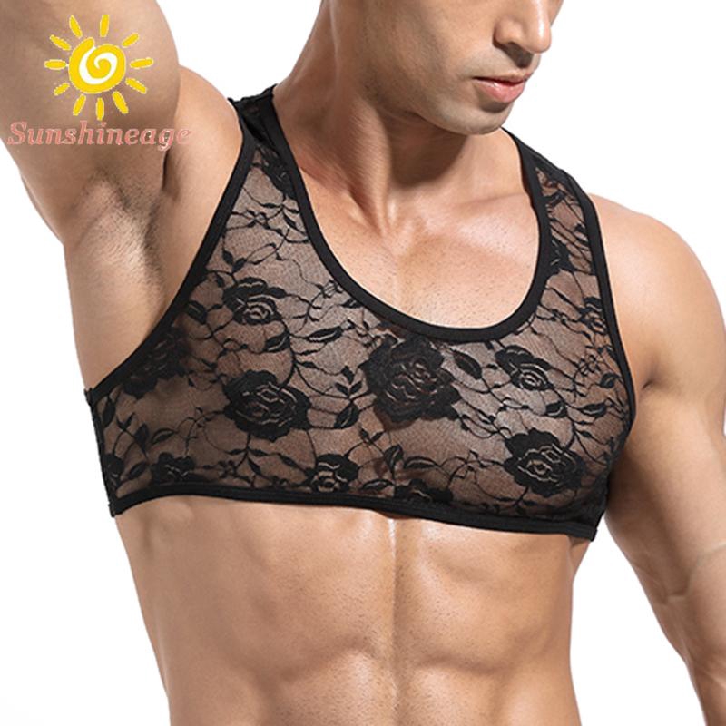 Áo ngực ren không tay cổ tròn xuyên thấu cho nam