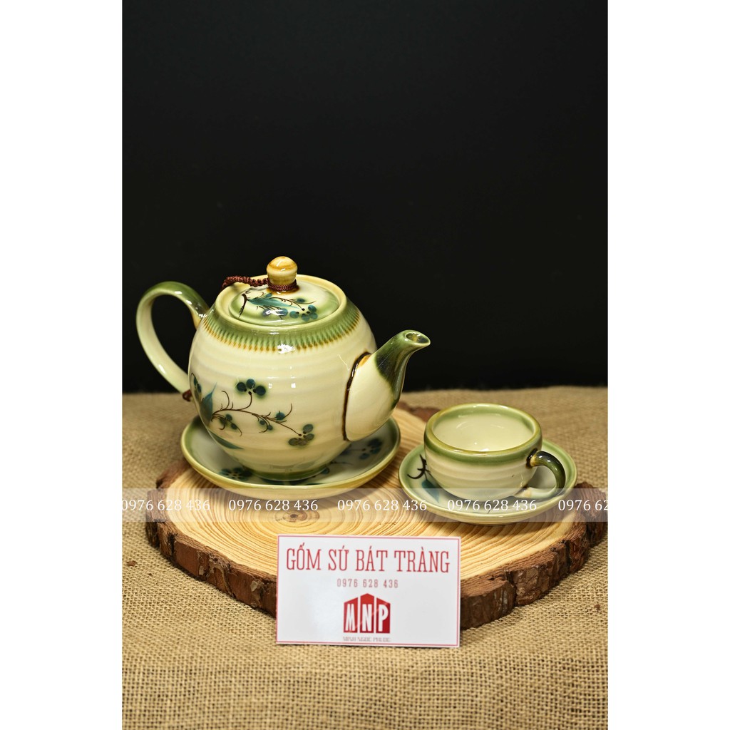 Bộ Ấm trà Sứ Bát Tràng hoa trúc xanh