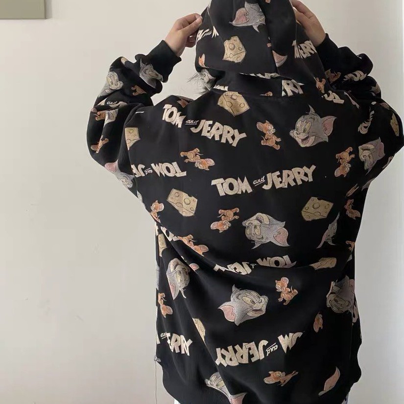 Áo hoodie ulzzang nam nữ unisex form rộng họa tiết Tom&Jerry phong cách Hàn Quốc