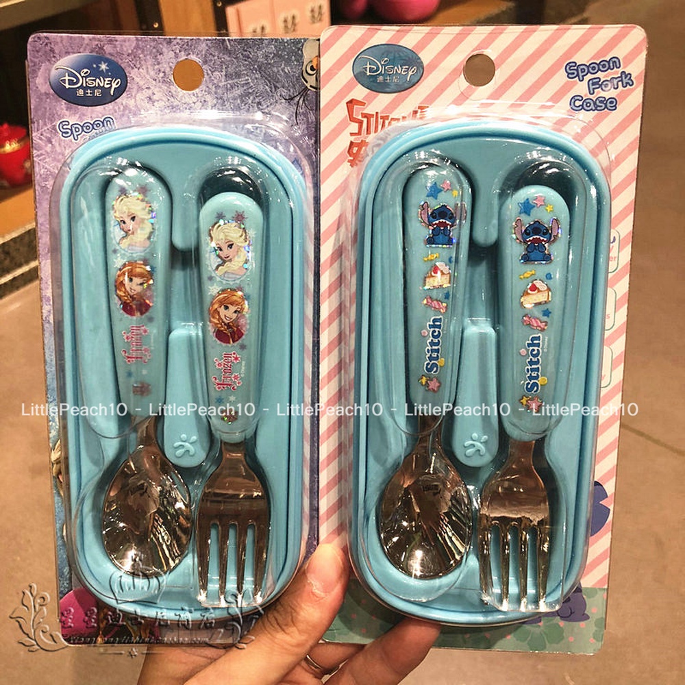 Set 2 món muỗng nĩa kèm hộp Disney hình Frozen Car Mcqueen Mickey Minnie cho trẻ em bé trai gái