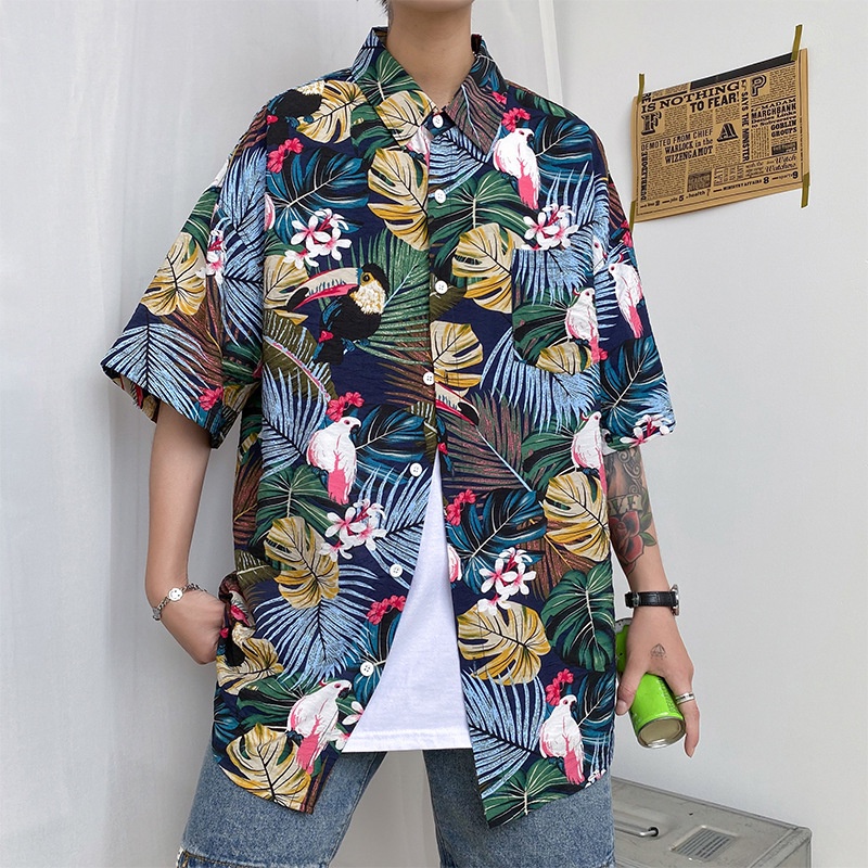 Áo Sơ Mi Nam Ngắn Tay In Họa Tiết Hoa Phong Cách Hawaii Mới
