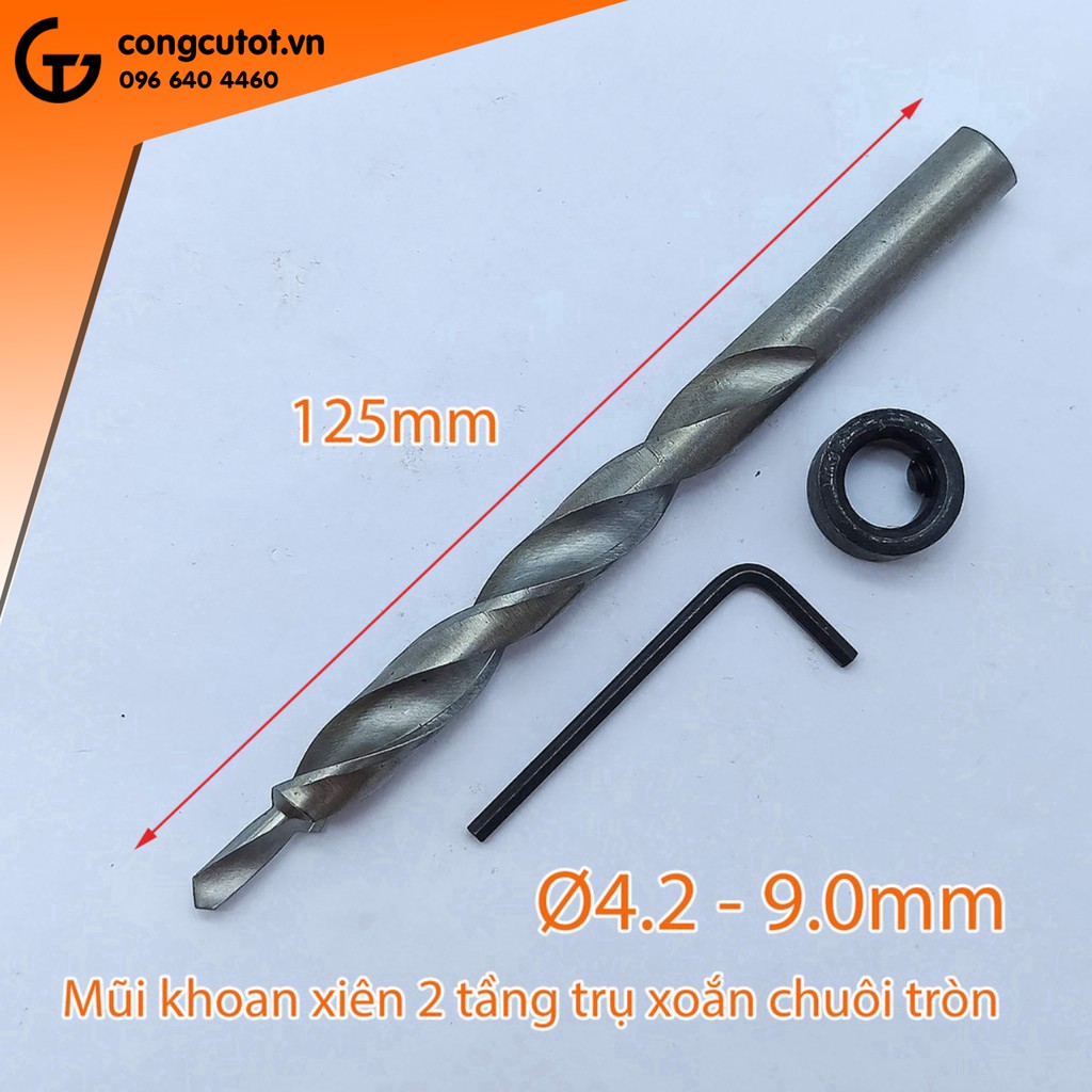 Mũi khoan xiên 2 tầng trụ xoắn trắng 4.2 - 9.0mm chuôi tròn dài 125mm