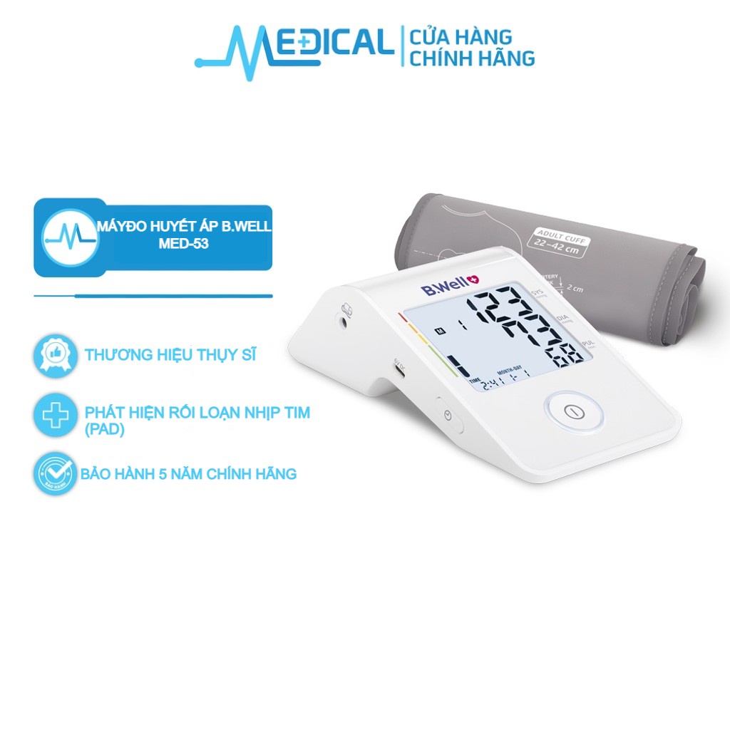 Máy huyết áp bắp tay B.Well Swiss MED-53 giúp phát hiện rối loạn nhịp tim (PAD) bảo hành 5 năm chính hãng - MEDICAL