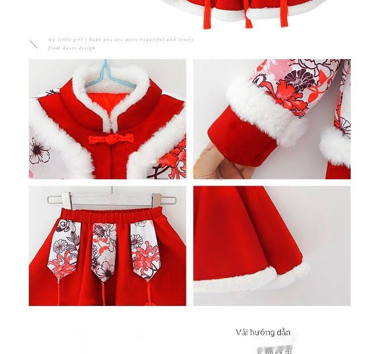 Winter Match Girl Thick Baby Hanfu Two Piece Children