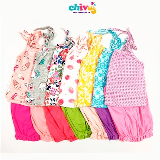 Bộ 2 dây bé gái áo cotton kèm quần trơn nhiều màu sắc CHIVU's KID áo dây cho bé gái 1 2 3 4 5 tuổi