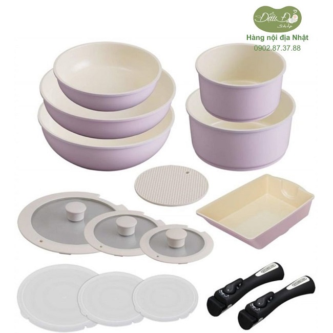 Bộ nồi tối giản phủ gốm Iris Ohyama IH - Hàng nội địa Nhật