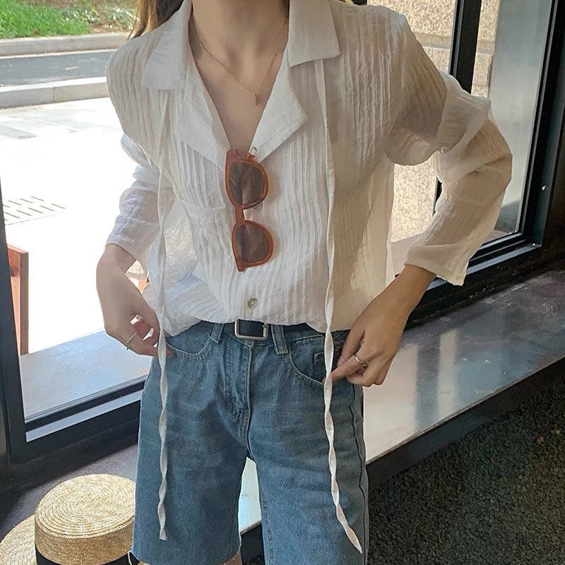 Sơ mi bâu danton hai nút cổ vét có dây cột