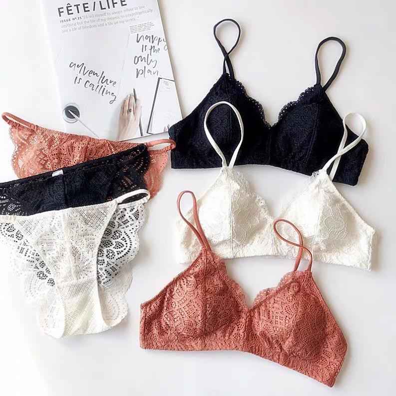 Bộ đồ lót AngGee ren không gọng mút mỏng Mẫu 3 - BL