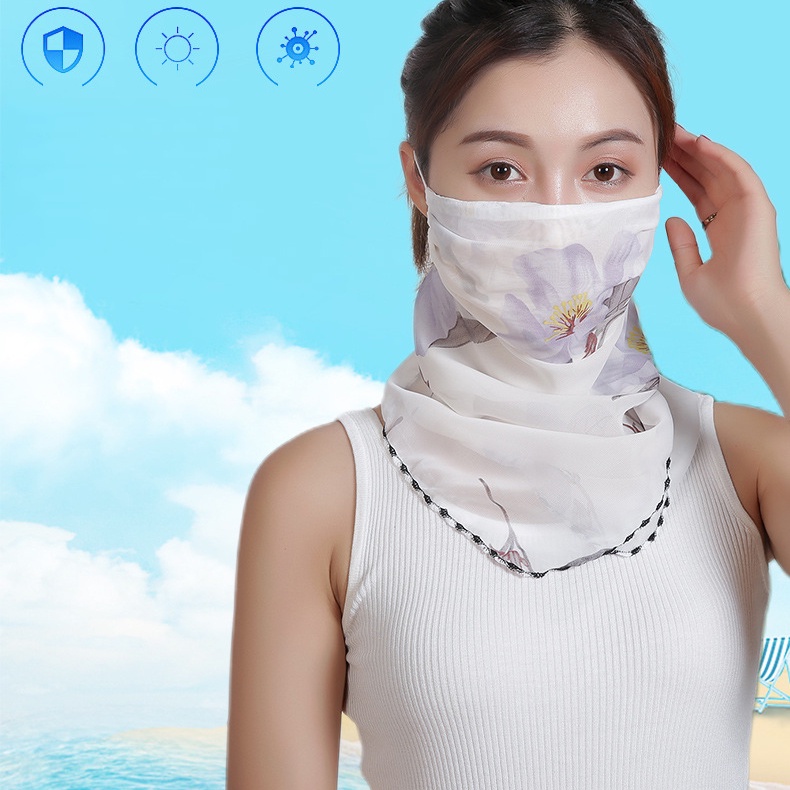 Khẩu Trang Vải Lụa Lạnh Chiffon Che Phủ Toàn Diện / Vòng Đeo Tai Chống Tia UV Chống Nắng / Bụi Bẩn Thoáng Khí Cho Nữ