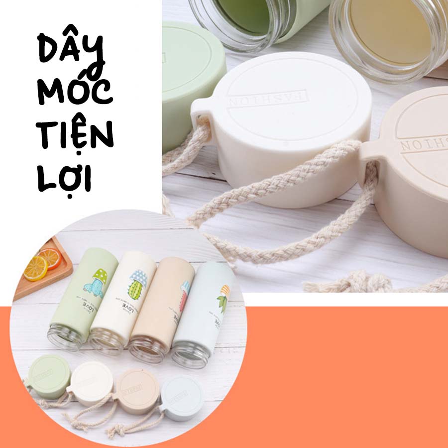 Bình Nước Thủy Tinh Bọc Nhựa 500ml Siêu Nhẹ An Toàn Có Quai Cầm Tiện Lợi BTT008