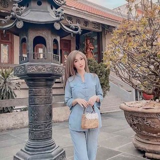 #đồ lam _đồ đi chùa - set bộ kate nút tàu