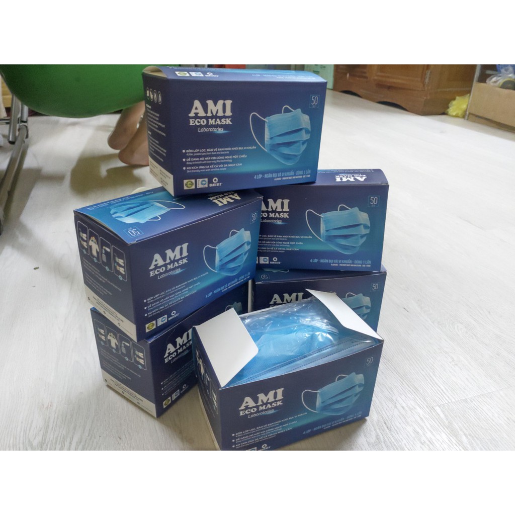 Sỉ 1 thùng kt 50 Hộp Khẩu Trang Y Tế Ami 4 lớp (50 chiếc/ 1 hộp)