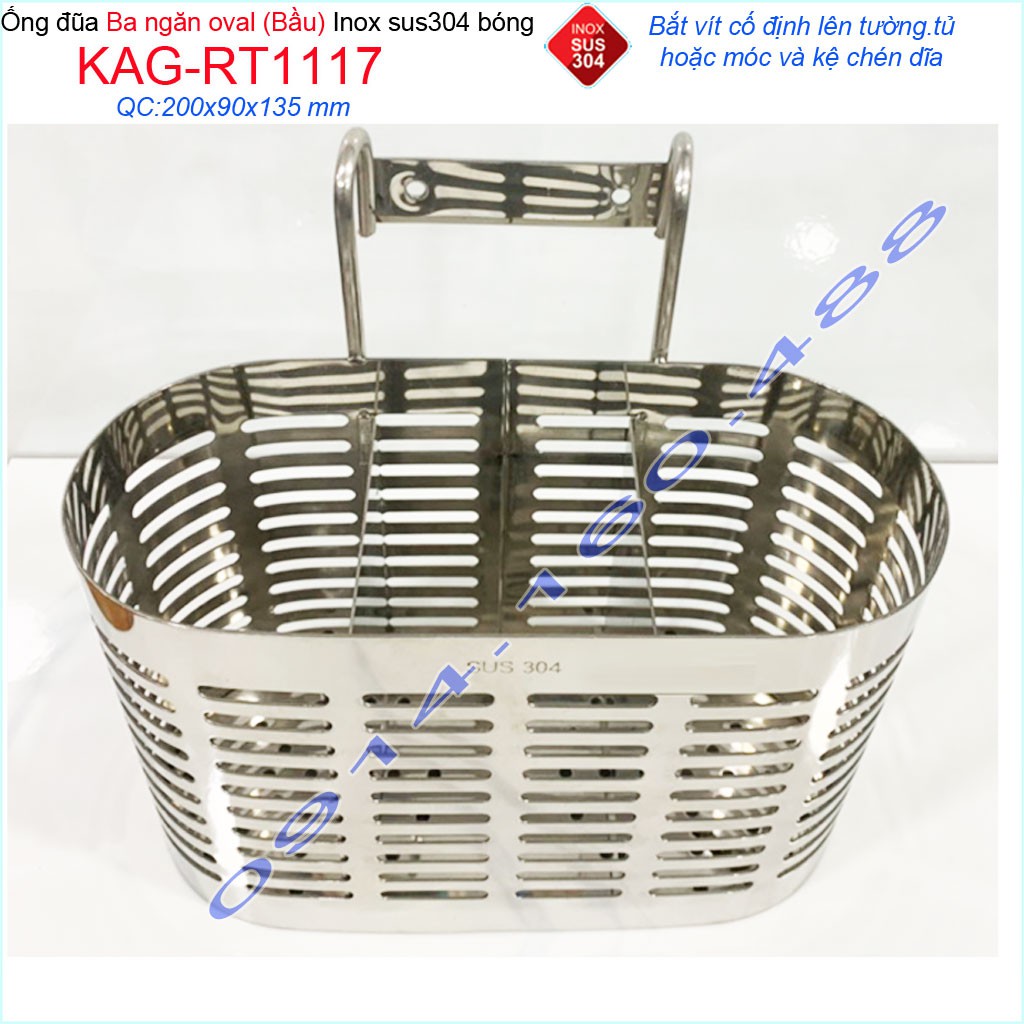 Ống đũa 3 ngăn oval KAG-RT1117, kệ đũa 3 ngăn ống đựng đũa nhà bếp inox dập khuôn SUS304 sáng bóng thiết kế đẹp siêu bền