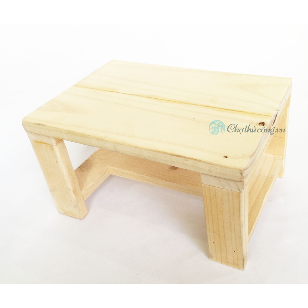 Ghế đẩu gỗ thông, Ghế gỗ kê chân (KT D28xR20xC16cm)