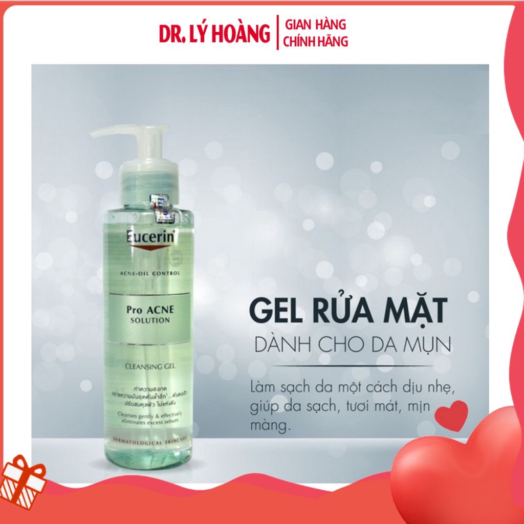 Sữa Rửa Mặt Eucerin Cho Da Dầu Mụn Eucerin Pro ACNE Solution Cleansing Gel Acne Oil Control Proacne - 𝐃𝐫.𝐋𝐲́ 𝐇𝐨𝐚̀𝐧𝐠