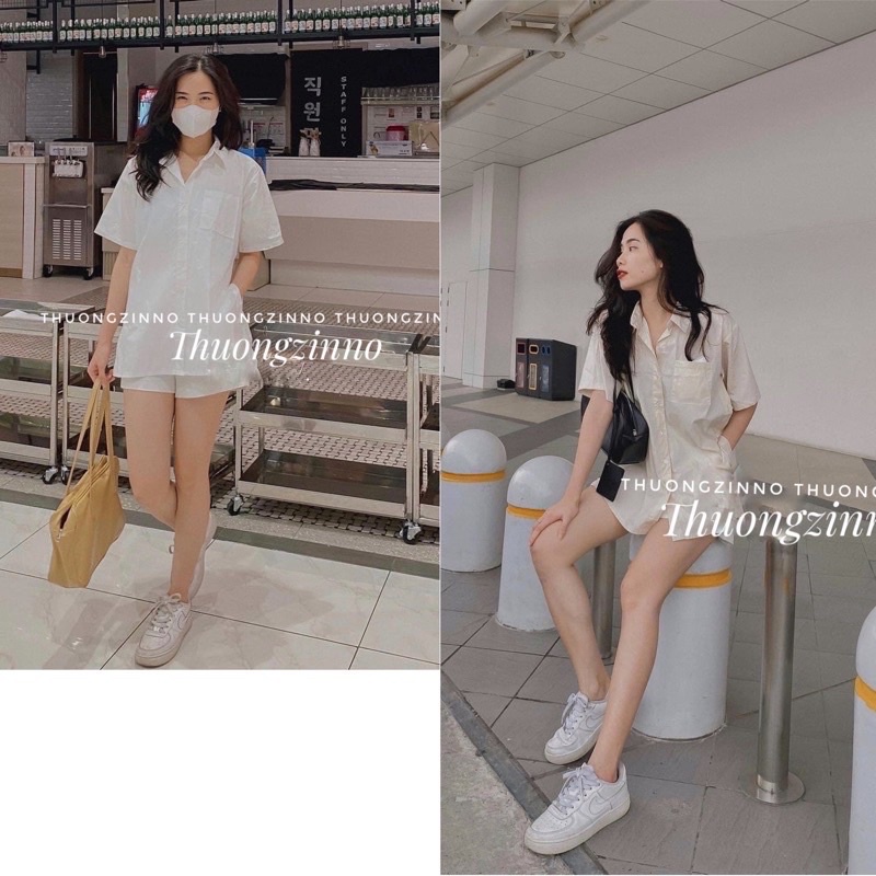 [Ảnh thật/Video]Áo Sơ Mi Ngắn Tay Xẻ Tà