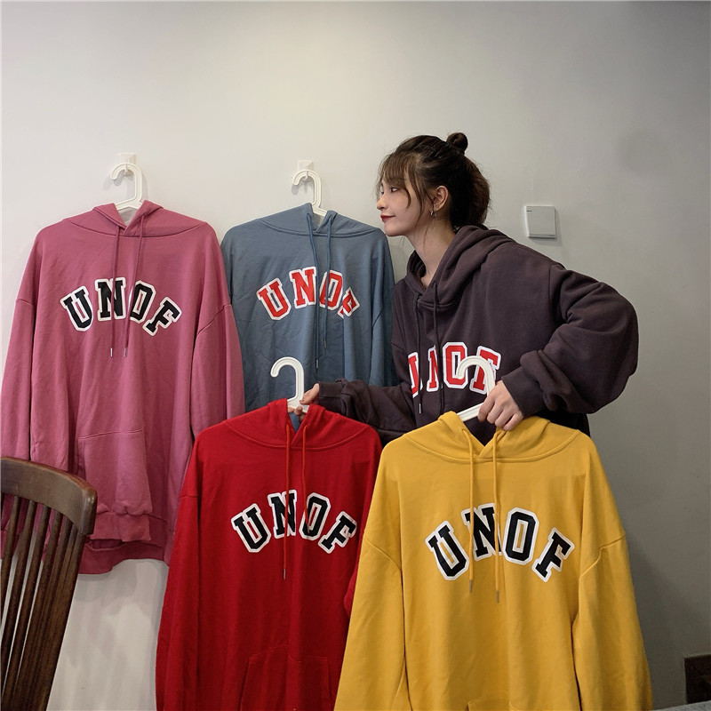 SUXI NEW Áo Hoodie Dáng Rộng Có In Chữ Phong Cách Hàn Quốc Cho Nữ