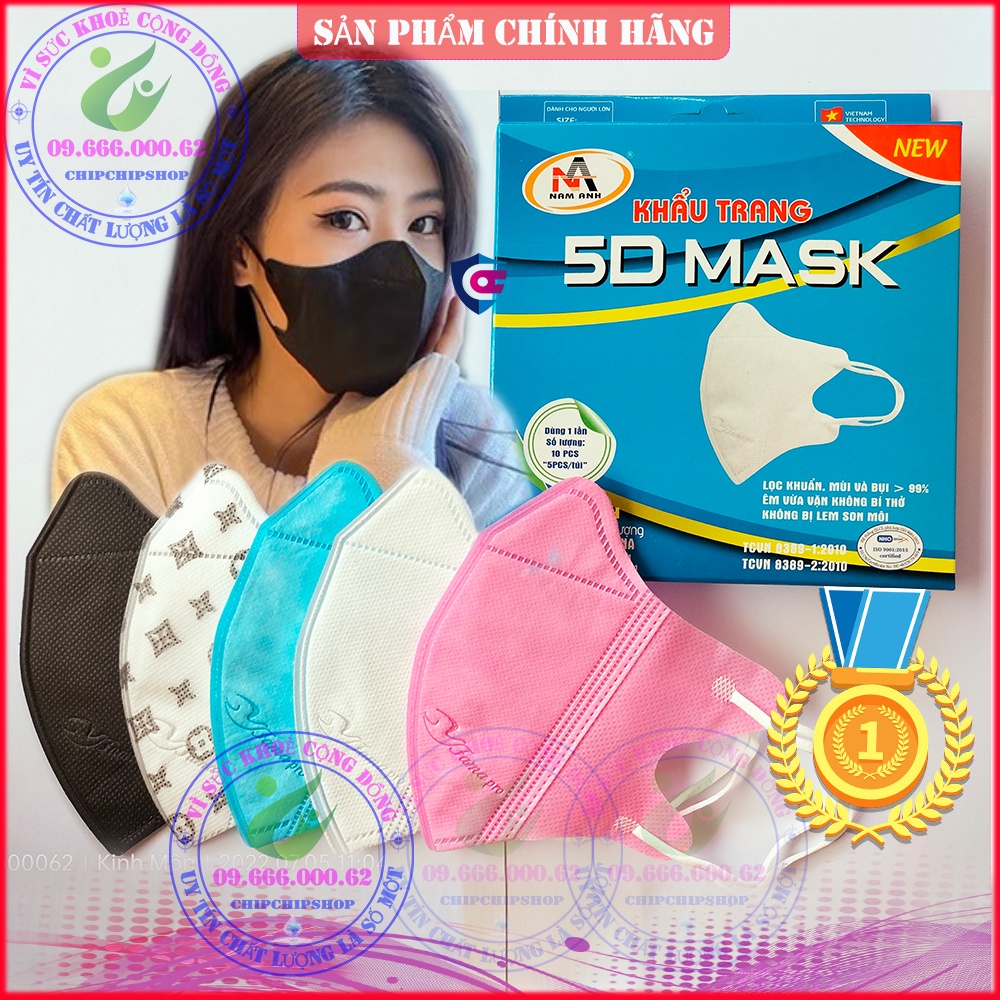 Khẩu Trang 5D Mask kháng khuẩn cao cấp chống bụi mịn. Nam Anh, Xuân Lai, Taki, Famapro. 3D 4D 6D N95 KF94. Hộp 10 Chiếc.