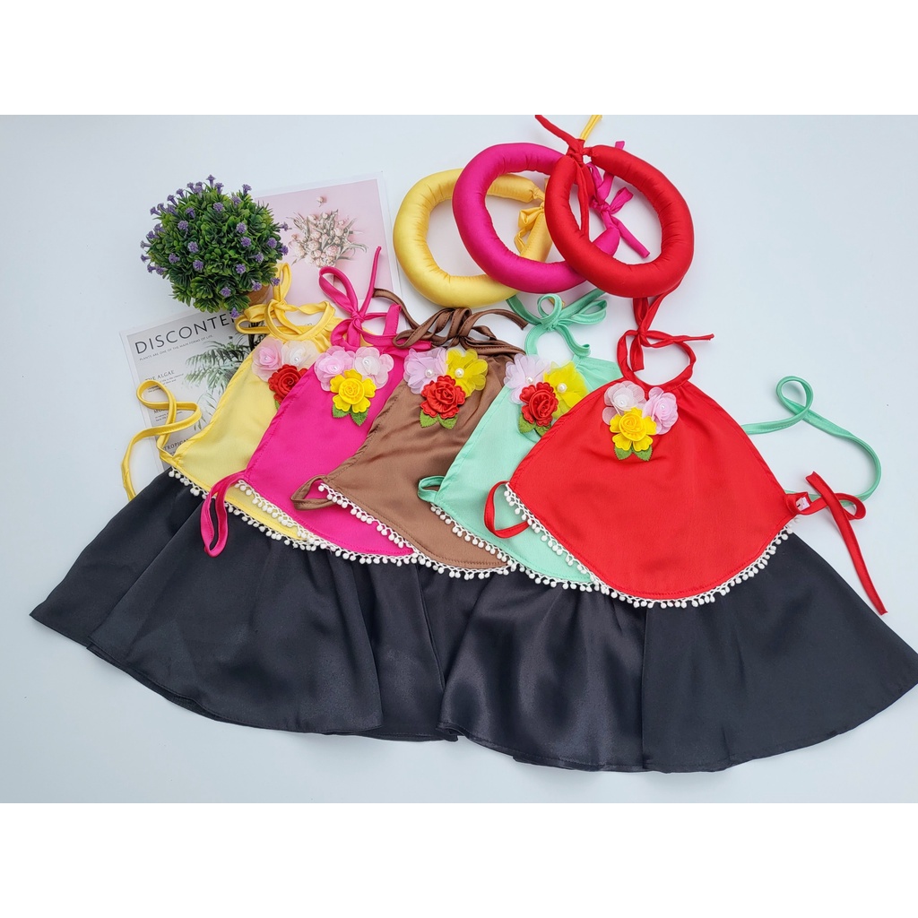 Yếm đào, yếm hoa màu đỏ chân váy đen cho bé gái 8-25kg