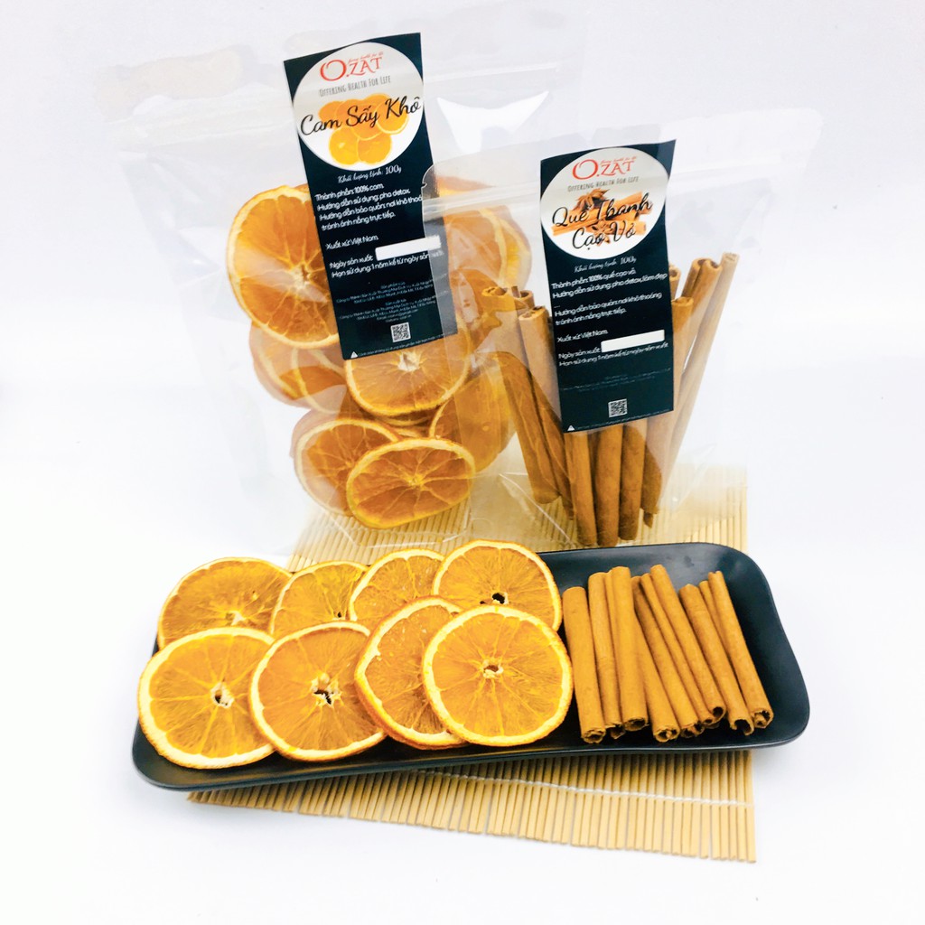 Cam vàng khô quế thanh lát nguyên không bể OZAT FOOD 100G pha trà hàng mới
