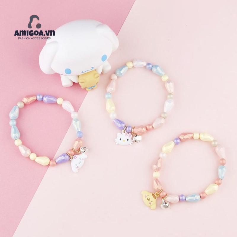 ✨✨Sanrio Vòng Đeo Tay Cặp Đôi Họa Tiết Hoạt Hình Chó Mèo Cinnamoroll Kitty Có Chuông Dành Cho Học Sinh Trẻ Em