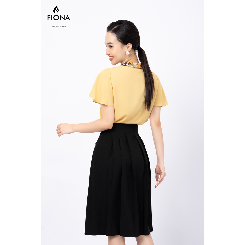 Sơ mi nữ dáng suông Fiona, Áo sơ mi croptop cổ buộc nơ phối đính hạt tay chuông đổ rủ F551253