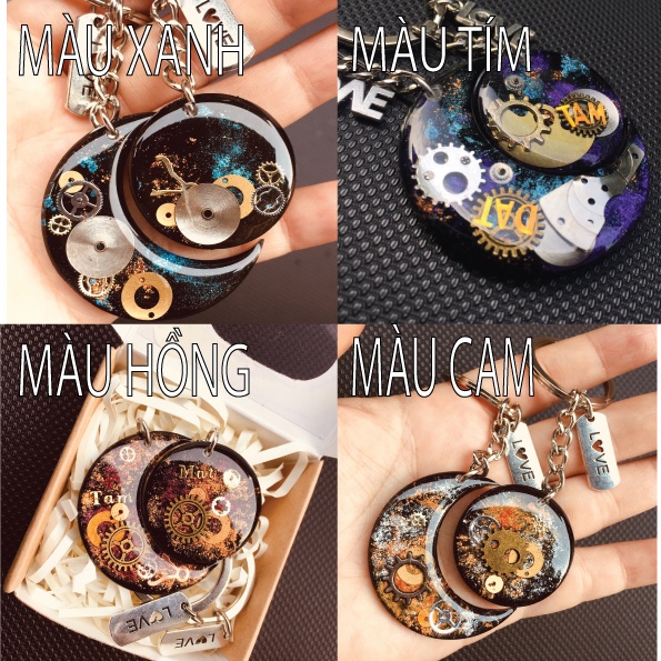 Móc khóa trăng linh kiện cặp đôi 3D handmade Lilande