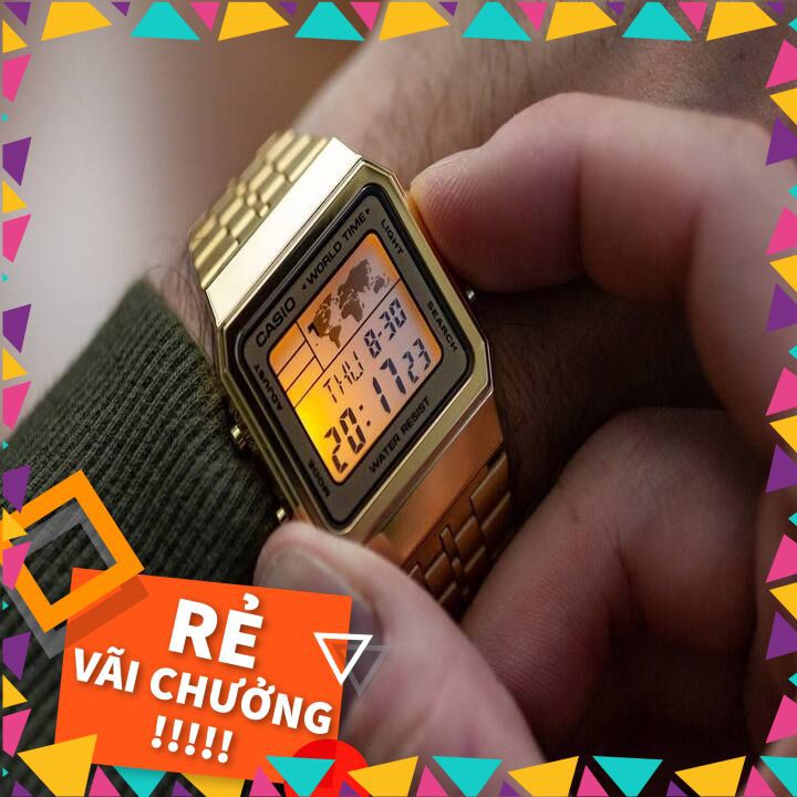 ĐỒNG HỒ CASIO A500WGA-9DF Đồng hồ điện tử 🔥 𝓢𝓲ê𝓾 𝓗𝓸𝓽 🔥  Dây kim loại Mạ vàng Sang trọng -  Dành Cho Cả Nữ