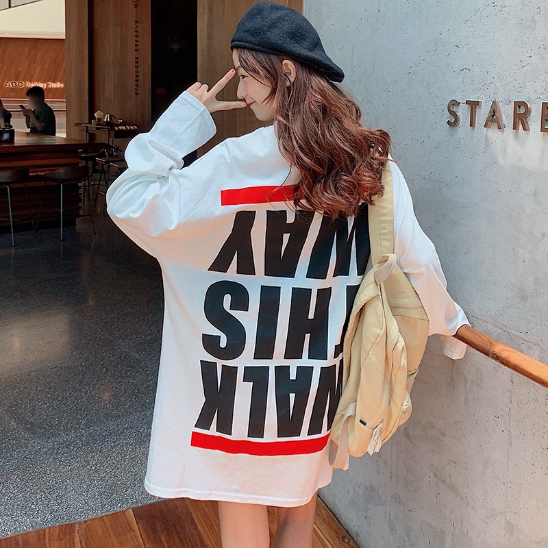 women tshirt loose casual Letter printing oversized long sleeve tshirtdress | BigBuy360 - bigbuy360.vn