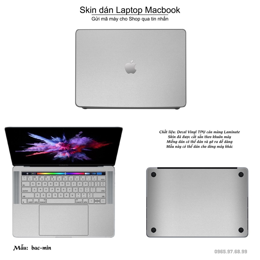 Skin dán Macbook mẫu Aluminum Chrome bạc mịn (đã cắt sẵn, inbox mã máy cho shop)