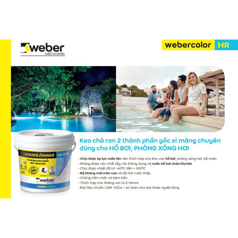 Keo chà ron /chít mạch 2 thành phần gốc xi măng chuyên dùng cho HỒ BƠI, PHÒNG XÔNG HƠI- Weber.color -HR (màu trắng) | Shopee Việt Nam